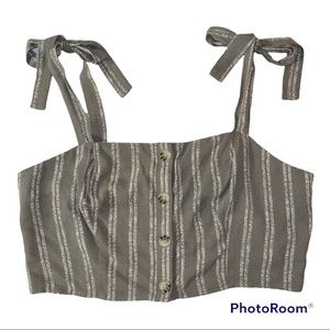 Jolt Sage Green Striped Button Front Bandeau L
